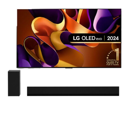 55" LG OLED55G45LW Smart 4K Ultra HD HDR OLED TV with Wall Mount & G1 3.1 Wireless Sound Bar with Dolby Atmos Bundle, Silver/Grey