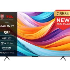 55" TCL 55C655K Smart 4K Ultra HD HDR QLED TV with Google Assistant & Amazon Alexa, Silver/Grey