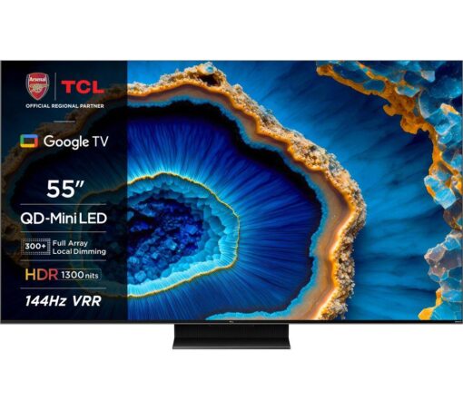 55" TCL 55C805K Smart 4K Ultra HD HDR Mini LED QLED TV with Google Assistant & Alexa, Black