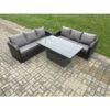 6 Seater Garden Dining Sets Outdoor Rattan Furniture Lounge Sofa Height Adjustable Rising lifting Table Set Dark Grey Mixed - Fimous