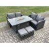 6 Seater Rattan Outdoor Garden Furniture Sofa Set Gas Fire Pit Dining Table Gas Heater with Love Sofa 2 Small Footstool Dark Grey Mixed - Fimous