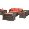 6 pcs Patio Rattan Sofa Set Conversation Furniture with Storage Mixed Brown - Mixed Brown - Outsunny