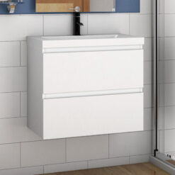 600mm Bathroom Vanity Unit With Wash Basin Ceramic Sink, 2 Drawers, High Gloss White, Cloakroom Storage Furniture Under Basin Cabinet, Wall Hung