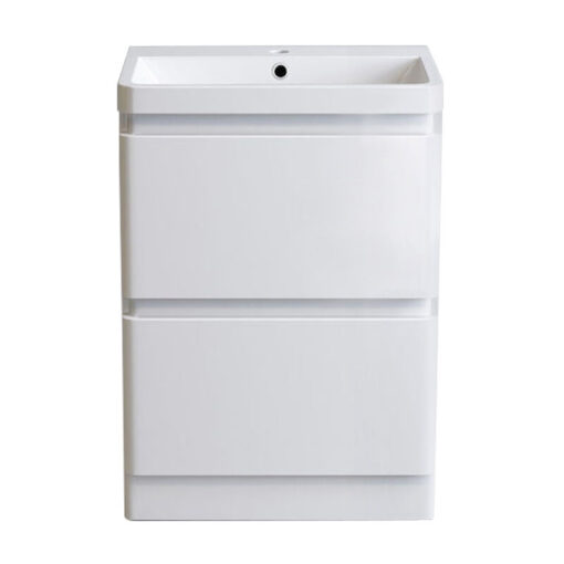 600mm Free Standing Basin Vanity Cabinet Unit Bathroom Soft Close Drawers Storage Furniture Gloss White - Aquariss