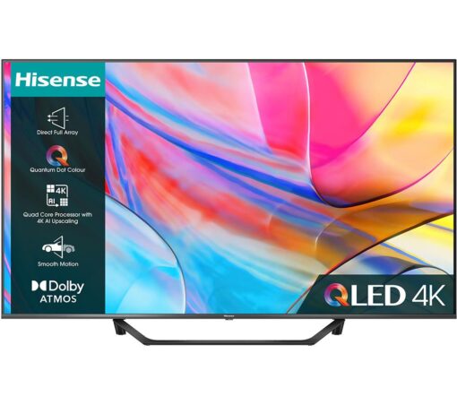 65" HISENSE 65A7KQTUK Smart 4K Ultra HD HDR QLED TV with Amazon Alexa, Silver/Grey