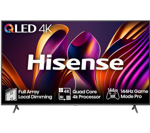 65" HISENSE 65E7NQTUK PRO Smart 4K Ultra HD HDR QLED TV with Amazon Alexa, Silver/Grey