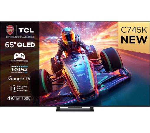 65" TCL 65C745K Smart 4K Ultra HD HDR QLED TV, Black