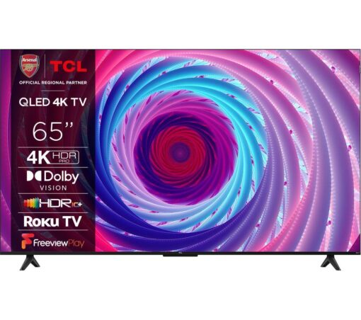 65" TCL 65RC650K Roku TV Smart 4K Ultra HD HDR QLED TV, Silver/Grey