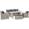 6Pcs Rattan Sofa Set Coffee Table Footstool Outdoor w/ Cushion - Grey - Outsunny