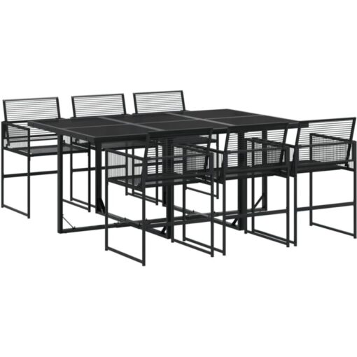 7 Piece Garden Dining Set Black Poly Rattan vidaXL