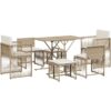 7 Piece Garden Dining Set with Cushions Beige Poly Rattan vidaXL