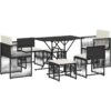 7 Piece Garden Dining Set with Cushions Black Poly Rattan vidaXL