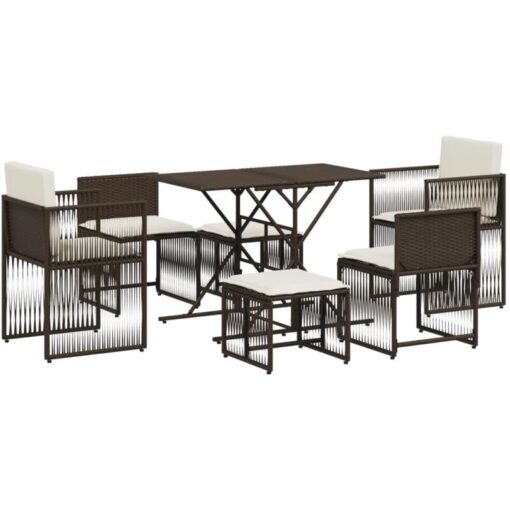 7 Piece Garden Dining Set with Cushions Brown Poly Rattan vidaXL