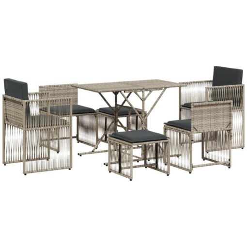 7 Piece Garden Dining Set with Cushions Light Grey Poly Rattan vidaXL