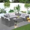 7-Seat Outdoor Rattan Furniture Garden Sofa Set with Two Storage Boxes, Gray - Abrihome