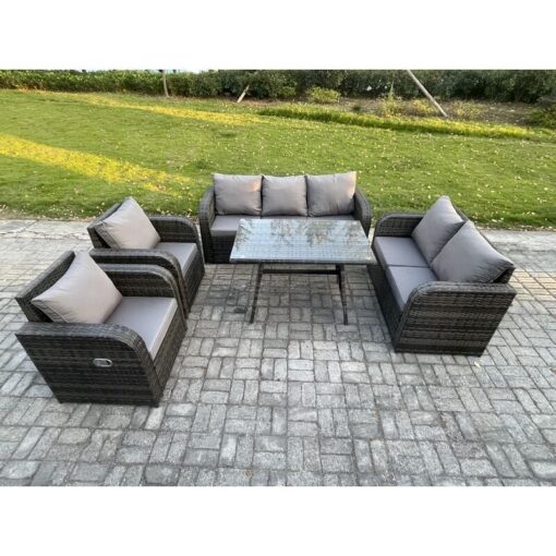 7 Seater High Back pe Rattan Sofa Set Outdoor Garden Furniture Dining Table Set With Reclining Chair 3 Seater Sofa Love Sofa - Fimous