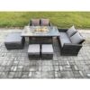 7 Seater Rattan Garden Furniture Set Outdoor Lounge Sofa Chair Gas Fire Pit Dining Table Set With 3 Footstools Double Seat Sofa - Fimous