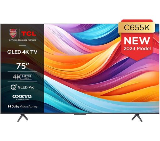 75" TCL 75C655K Smart 4K Ultra HD HDR QLED TV with Google Assistant & Amazon Alexa, Silver/Grey