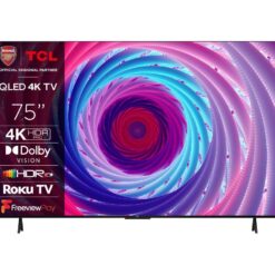 75" TCL 75RC650K Roku TV Smart 4K Ultra HD HDR QLED TV, Silver/Grey