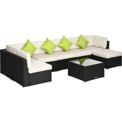 8 Pieces Patio Rattan Sofa Set Garden Furniture Set for Outdoor Black - Black - Outsunny