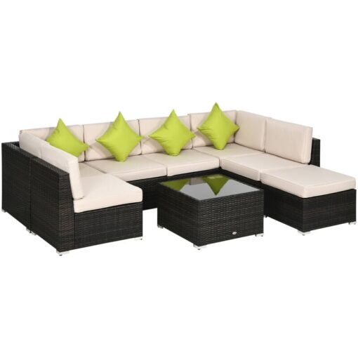 8 Pieces Patio Rattan Sofa Set Garden Furniture Set for Outdoor Brown - Brown - Outsunny