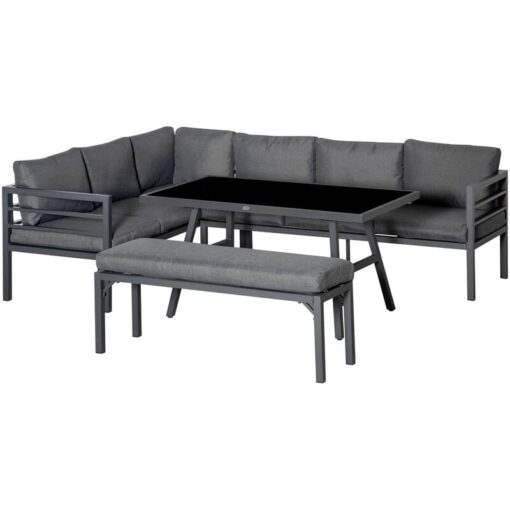 8-Seater Aluminium Garden Dining Sofa Furniture Set with Cushions - Grey - Outsunny