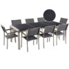 8 Seater Garden Dining Set Triple Black Granite Top Grey Chairs Grosseto