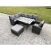 8 Seater Outdoor Rattan Garden Furniture Set with Rectangular Dining Table Big Footstool Armchair Patio Wicker Corner Sofa Set Dark Grey Mixed