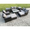 8 Seater Outdoor Rattan Patio Furniture Set Garden Lounge Sofa Set with Armchairs 2 Side Tables 2 Big Footstool Coffee Table Dark Grey Mixed - Fimous