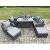 8 Seater Rattan Garden Furniture Set Outdoor Propane Gas Fire Pit Table and Sofa Chair set with 2 Side Tables 2 Big Footstool - Fimous