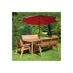 8 Seater Wooden Rectangular Table & Chairs Benches Parasol Red - Charles Taylor