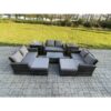 8 pc Rattan Sofa Garden Furniture Outdoor Patio Set with 2 Side Tables 2 Big Footstool Love Seat Sofa Dark Grey Mixed - Fimous