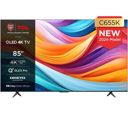 85" TCL 85C655K Smart 4K Ultra HD HDR QLED TV with Google Assistant & Amazon Alexa, Silver/Grey