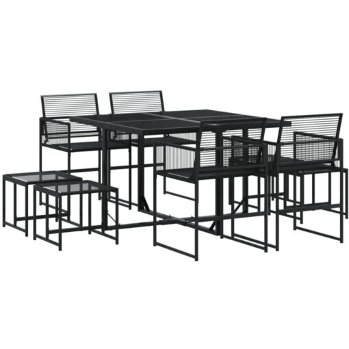 9 Piece Garden Dining Set Black Poly Rattan vidaXL