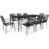 9 Piece Garden Dining Set Cotton Rope and Steel Black vidaXL