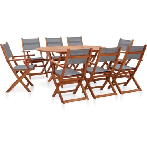 9 Piece Outdoor Dining Set Grey Solid Eucalyptus Wood and Textilene Vidaxl Grey