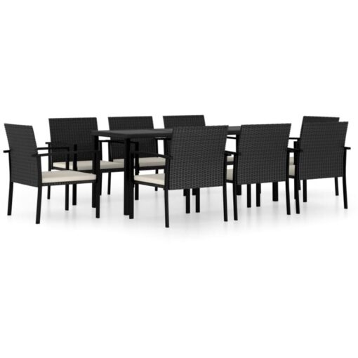 9 Piece Outdoor Dining Set Poly Rattan Black vidaXL