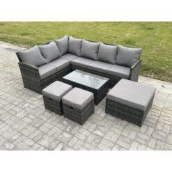 9 Seater Rattan Lounge Corner Sofa Set Wicker pe Outdoor Garden Furniture Set with Coffee Table 3 Footstools Dark Grey Mixed - Fimous