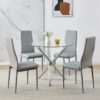 90x90 Round Table and Chairs, Round Glass Table with Chairs, Dining Table Set of 2/4 (Faux Leather, Grey, With 4 Chairs)