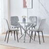 90x90 Round Table and Chairs, Round Glass Table with Chairs, Dining Table Set of 2/4 (Light Grey Rhombus Button, With 4 Chairs)