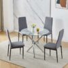 90x90 Round Table and Chairs, Round Glass Table with Chairs, Dining Table Set of 2/4 (Linen, Grey, With 4 Chairs)