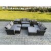 9pc Rattan Sofa Garden Furniture Outdoor Patio Set with 2 Side Tables 3 Footstools Love Seat Sofa Dark Grey Mixed - Fimous