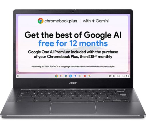 ACER 514 14" Chromebook Plus - Intel®Core™ i3, 128 GB eMMC, Grey, Silver/Grey