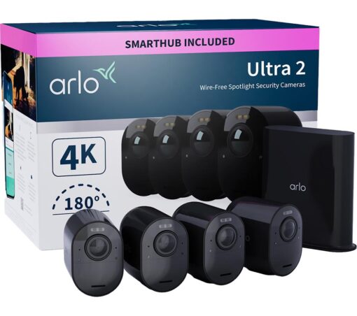 ARLO Ultra 2 4K Ultra HD WiFi Security Camera System - 4 Cameras, Black, Black