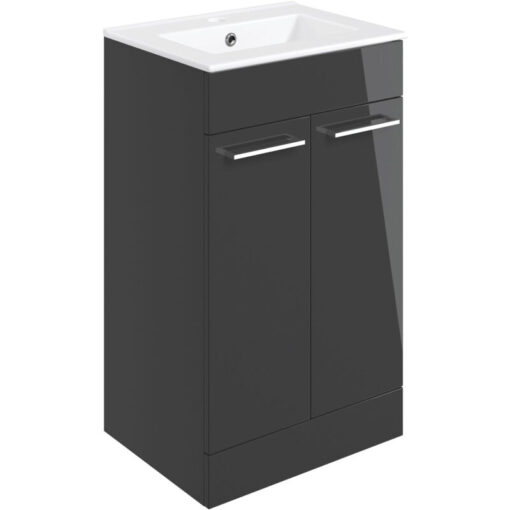 Aalborg Floor Standing 2-Door Vanity Unit with Basin 510mm Wide - Anthracite Gloss - Signature