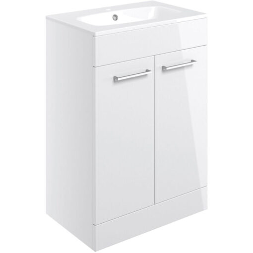 Aalborg Floor Standing 2-Door Vanity Unit with Basin 610mm Wide - White Gloss - Signature