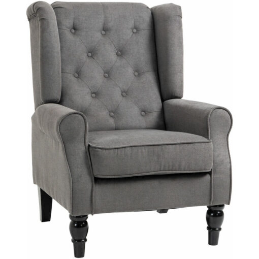 Accent Armchair Home Furniture Retro Tufted Club Wood Fabric Dark Grey - Dark Grey - Homcom