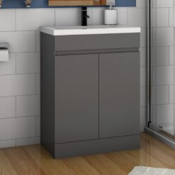 Acezanble - 500mm Bathroom Vanity Unit With Wash Basin Ceramic Sink, 2 Double Door, High Gloss Grey, Cloakroom Storage Furniture Under Basin Cabinet,