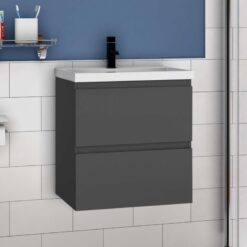 Acezanble - 500mm Bathroom Vanity Unit With Wash Basin Ceramic Sink, 2 Drawers, High Gloss Grey, Cloakroom Storage Furniture Under Basin Cabinet,