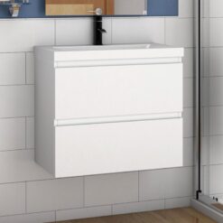 Acezanble - 500mm Bathroom Vanity Unit With Wash Basin Ceramic Sink, 2 Drawers, High Gloss White, Cloakroom Storage Furniture Under Basin Cabinet,